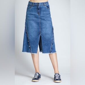 APNY • Fray Hem A-Line Denim Midi Pencil Skirt